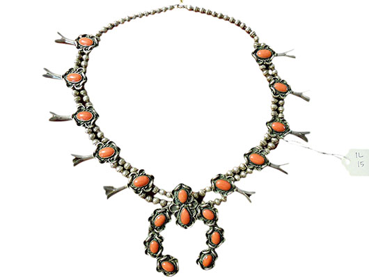 Navajo coral squash blossom necklace. Estimate $800-$1,000. Image courtesy of Lofty.